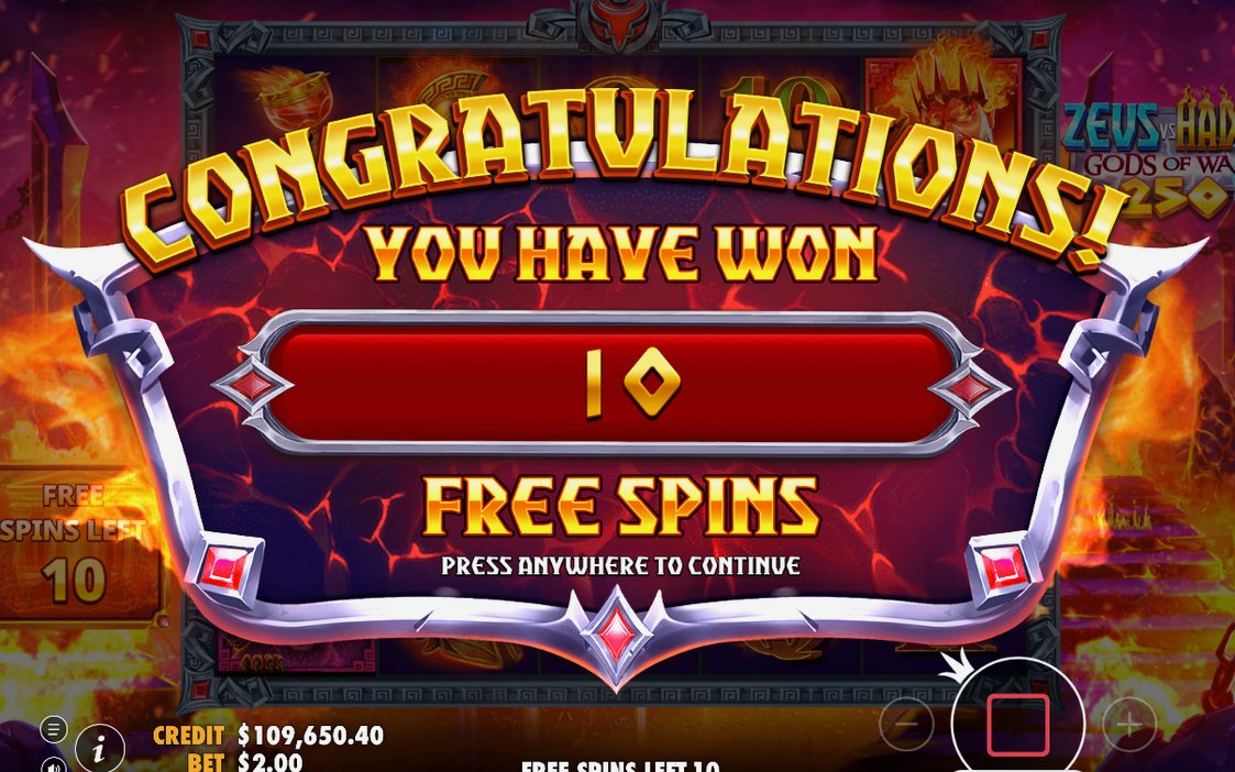 Free Spins i Olympus-läget, fasta 10 spins
